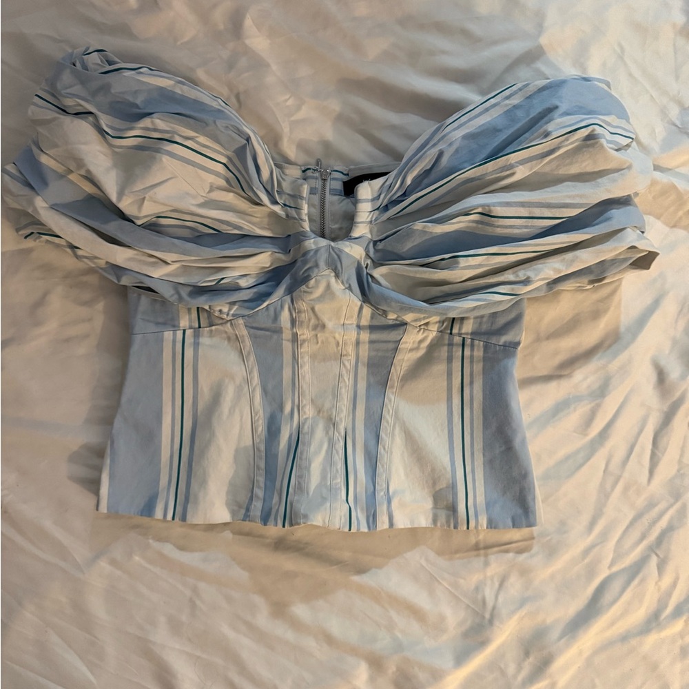 White House Black Market Blue and White Striped Blouse